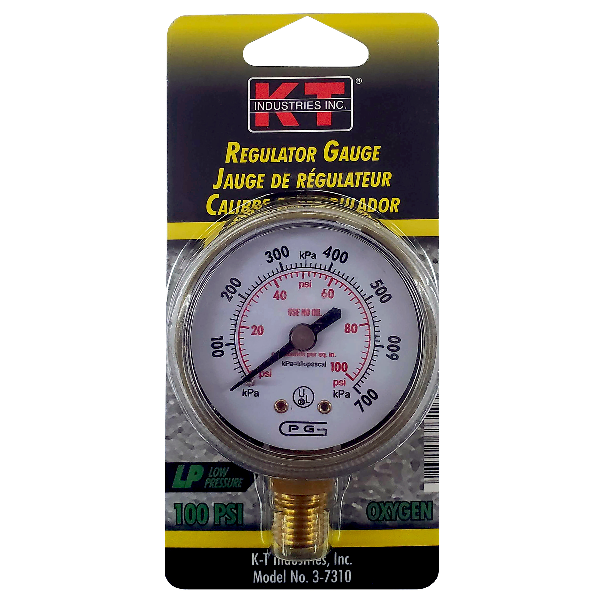 K-T Industries Pressure Gauge — 100 Lbs., Oxygen, Shatter-Resistant, Model# 3-7310